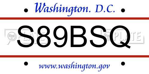 S89BSQ District Of Columbia License Plate