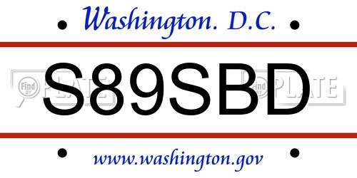S89SBD District Of Columbia License Plate