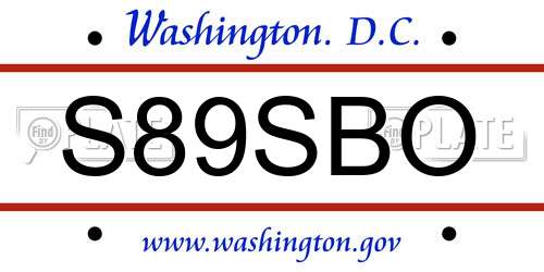 S89SBO District Of Columbia License Plate