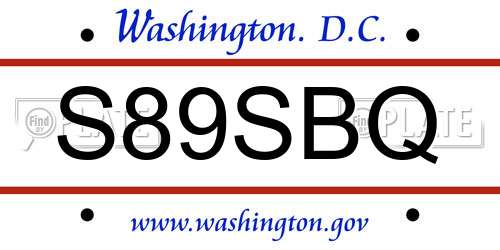 S89SBQ District Of Columbia License Plate