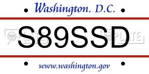 S89SSD District Of Columbia License Plate