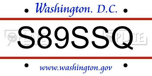 S89SSQ District Of Columbia License Plate