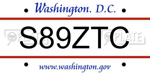S89ZTC District Of Columbia License Plate