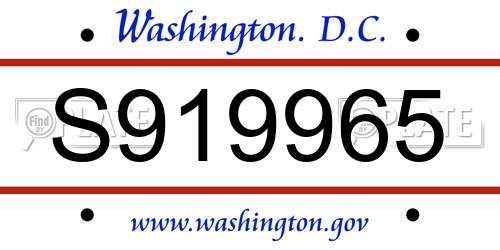 S919965 District Of Columbia License Plate