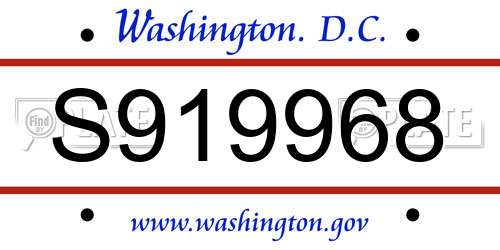S919968 District Of Columbia License Plate