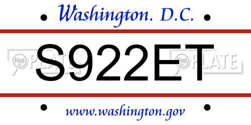 S922ET District Of Columbia License Plate