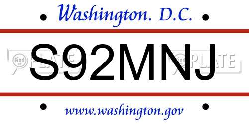 S92MNJ District Of Columbia License Plate