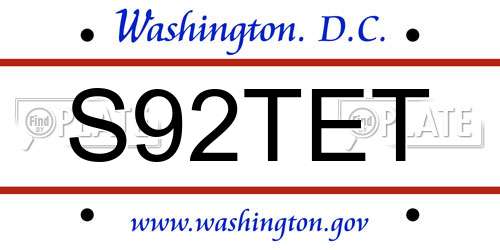 S92TET District Of Columbia License Plate