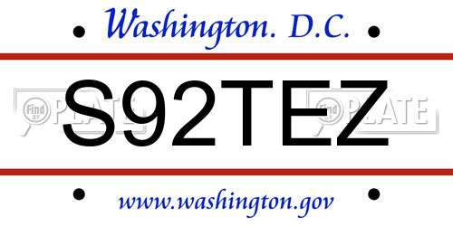 S92TEZ District Of Columbia License Plate