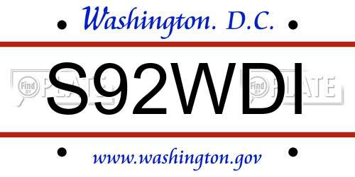S92WDI District Of Columbia License Plate