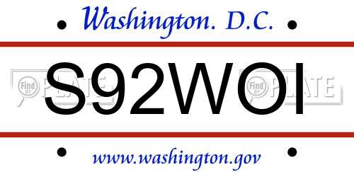 S92WOI District Of Columbia License Plate