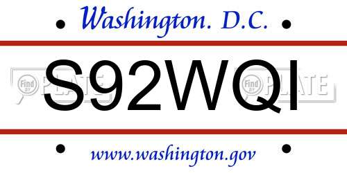 S92WQI District Of Columbia License Plate