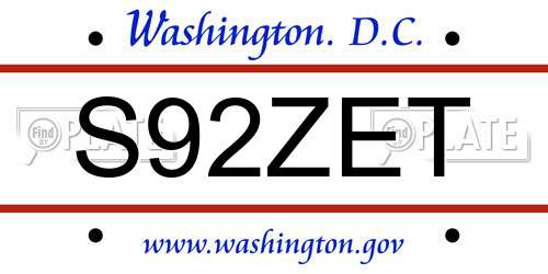 S92ZET District Of Columbia License Plate