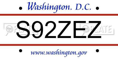S92ZEZ District Of Columbia License Plate