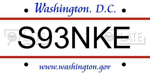 S93NKE District Of Columbia License Plate