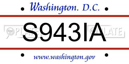 S943IA District Of Columbia License Plate