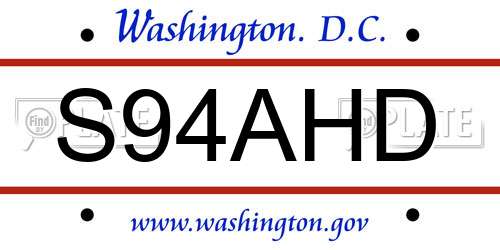 S94AHD District Of Columbia License Plate