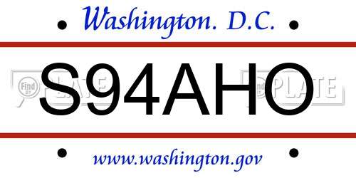S94AHO District Of Columbia License Plate