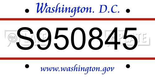 S950845 District Of Columbia License Plate