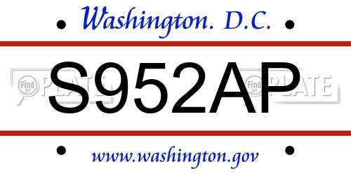 S952AP District Of Columbia License Plate