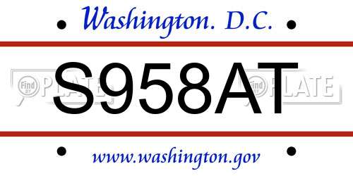 S958AT District Of Columbia License Plate