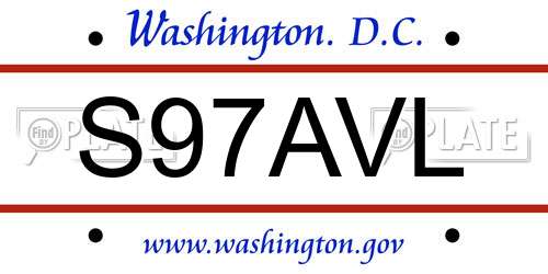 S97AVL District Of Columbia License Plate