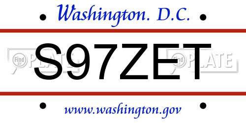 S97ZET District Of Columbia License Plate