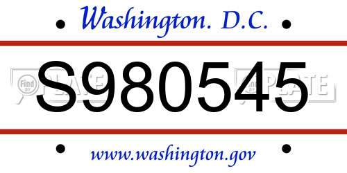 S980545 District Of Columbia License Plate