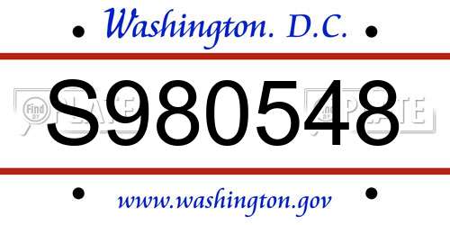 S980548 District Of Columbia License Plate