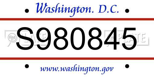 S980845 District Of Columbia License Plate