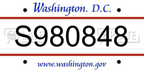 S980848 District Of Columbia License Plate