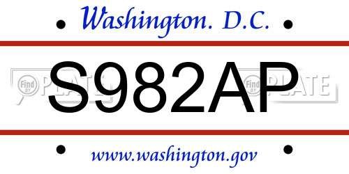 S982AP District Of Columbia License Plate