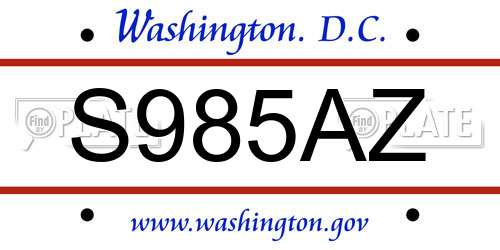 S985AZ District Of Columbia License Plate