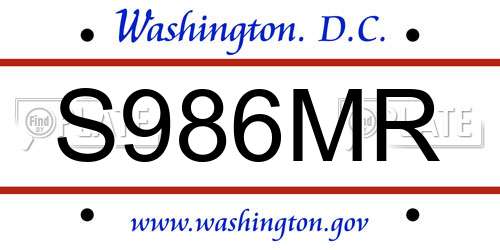 S986MR District Of Columbia License Plate