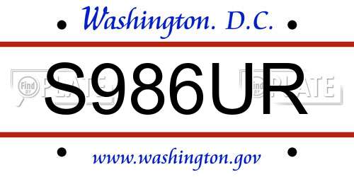 S986UR District Of Columbia License Plate