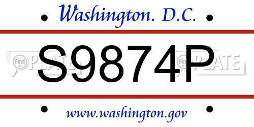 S9874P District Of Columbia License Plate