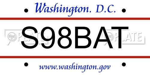 S98BAT District Of Columbia License Plate