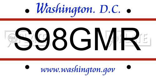 S98GMR District Of Columbia License Plate