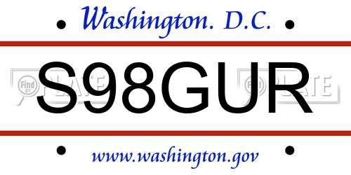 S98GUR District Of Columbia License Plate