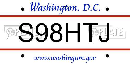 S98HTJ District Of Columbia License Plate