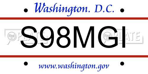 S98MGI District Of Columbia License Plate