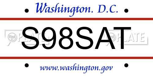S98SAT District Of Columbia License Plate