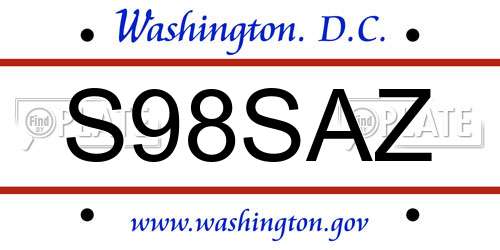 S98SAZ District Of Columbia License Plate