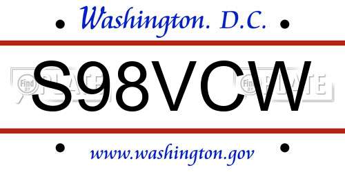 S98VCW District Of Columbia License Plate