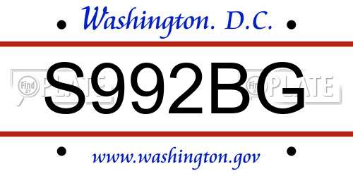 S992BG District Of Columbia License Plate