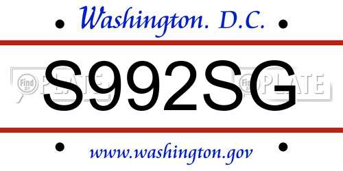 S992SG District Of Columbia License Plate