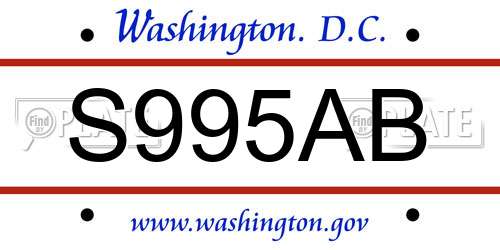 S995AB District Of Columbia License Plate