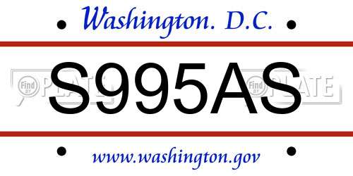 S995AS District Of Columbia License Plate