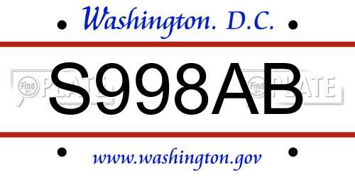 S998AB District Of Columbia License Plate