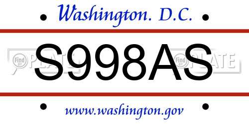 S998AS District Of Columbia License Plate